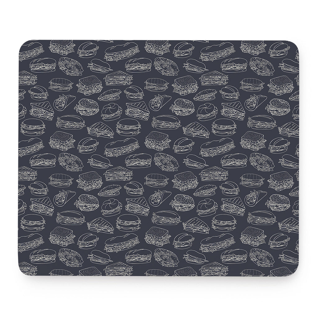 Navy Doodle Sandwich Pattern Print Mouse Pad