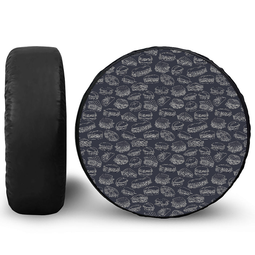 Navy Doodle Sandwich Pattern Print Tire Cover