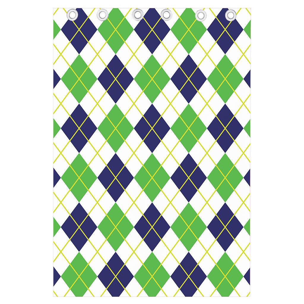 Navy Green And White Argyle Print Curtain