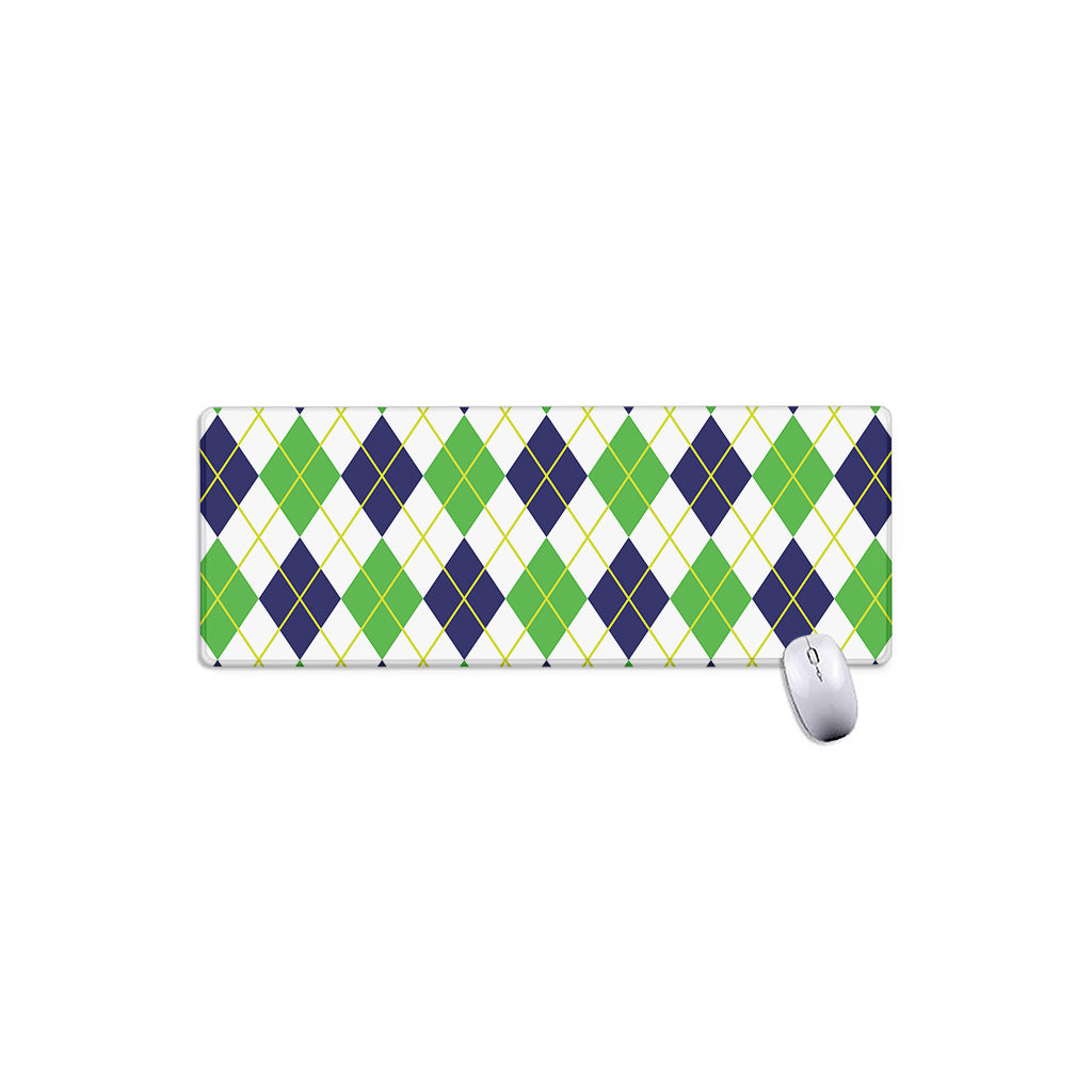 Navy Green And White Argyle Print Extended Mouse Pad