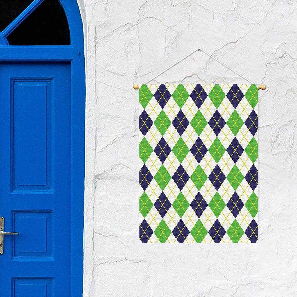 Navy Green And White Argyle Print Garden Flag