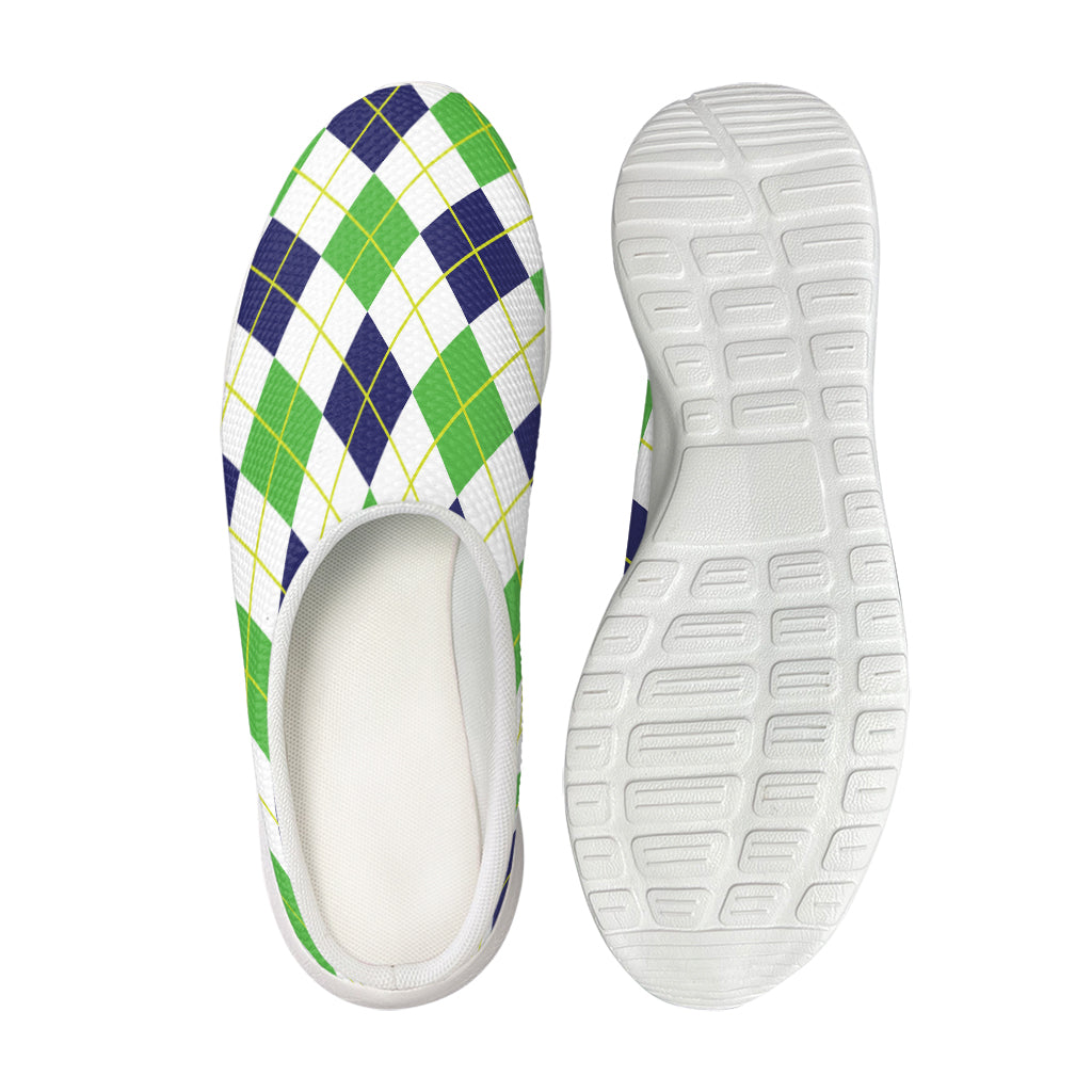Navy Green And White Argyle Print Mesh Casual Shoes