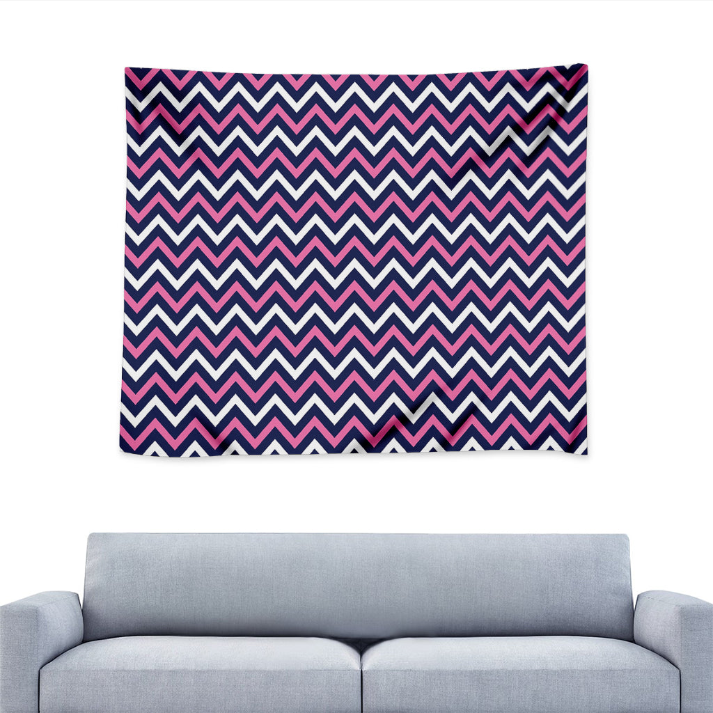 Navy Pink And White Chevron Print Tapestry