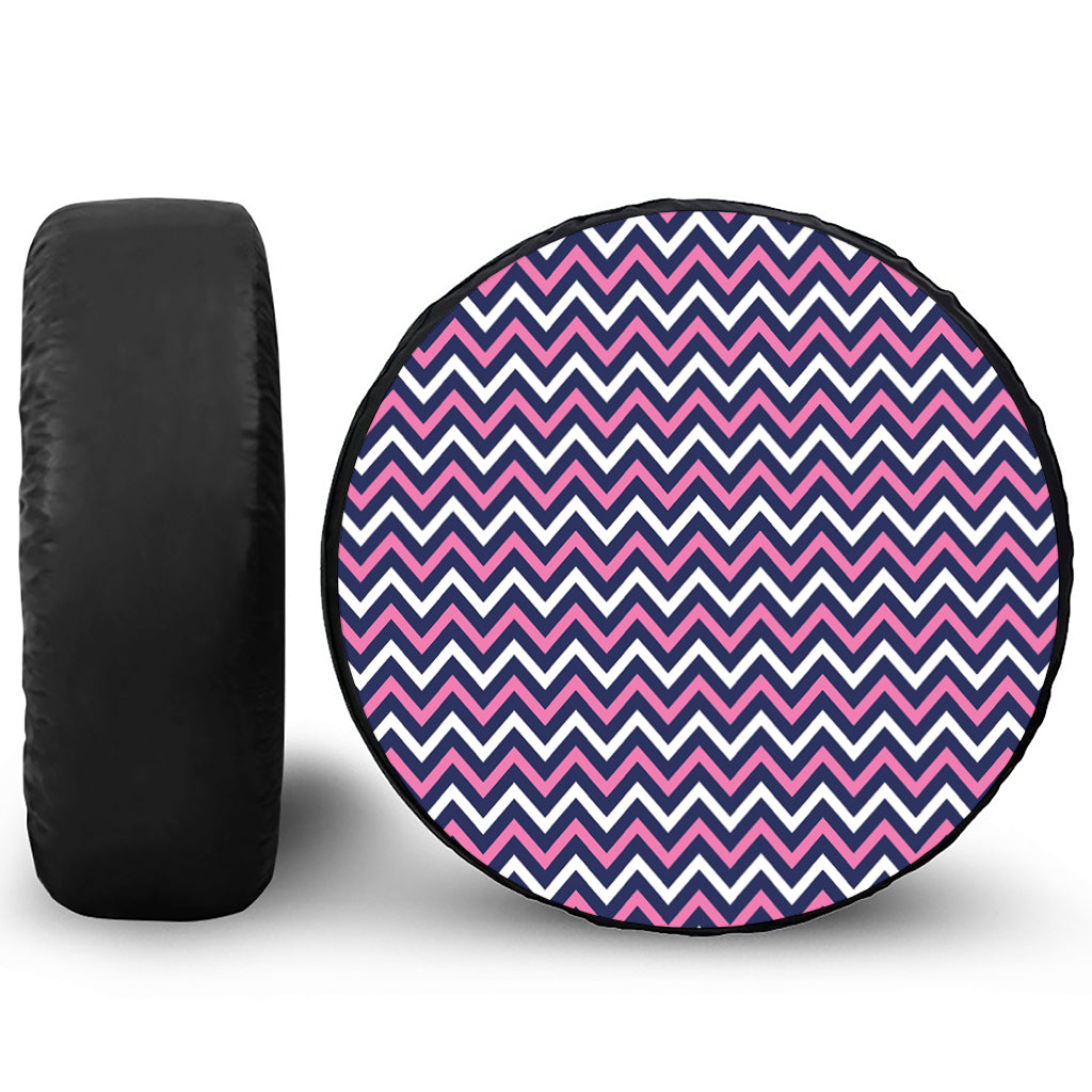 Navy Pink And White Chevron Print Tire Cover