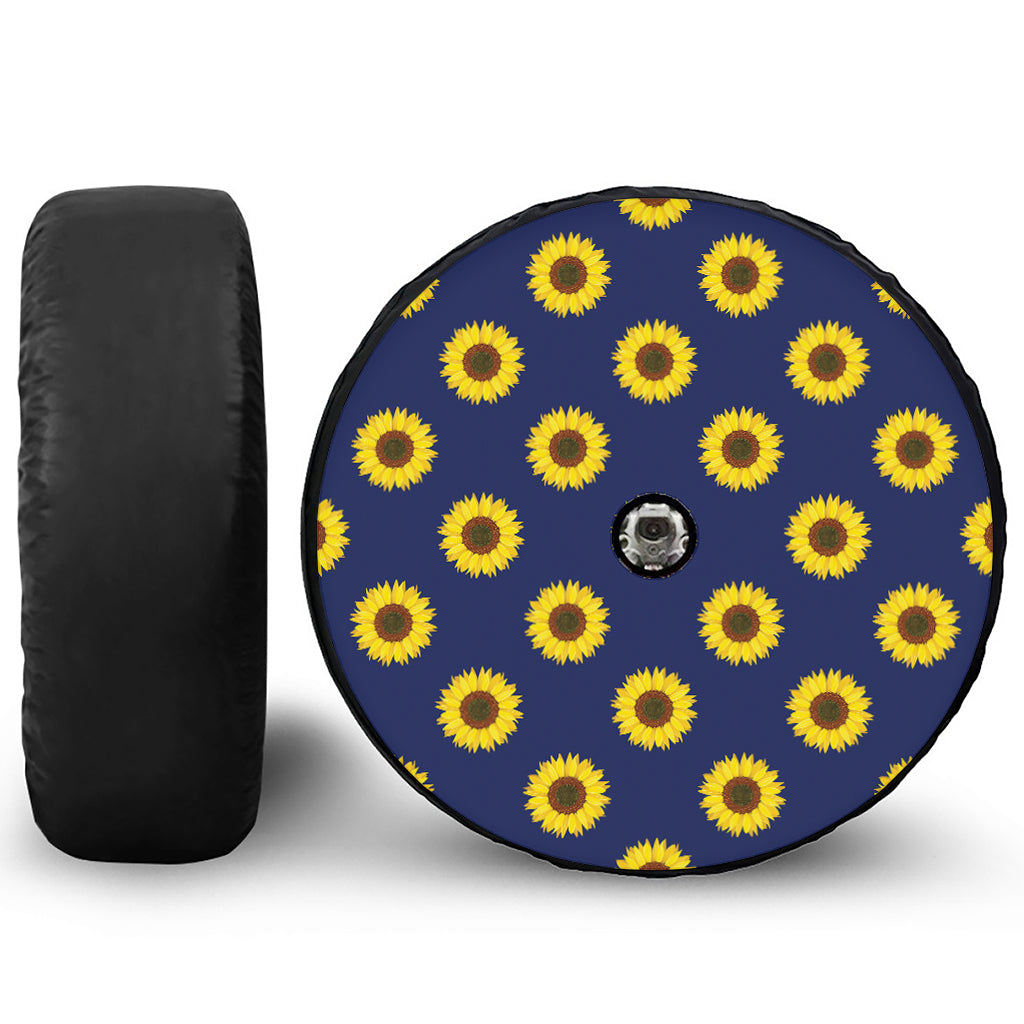 Navy Sunflower Pattern Print Tire Cover With Camera Hole