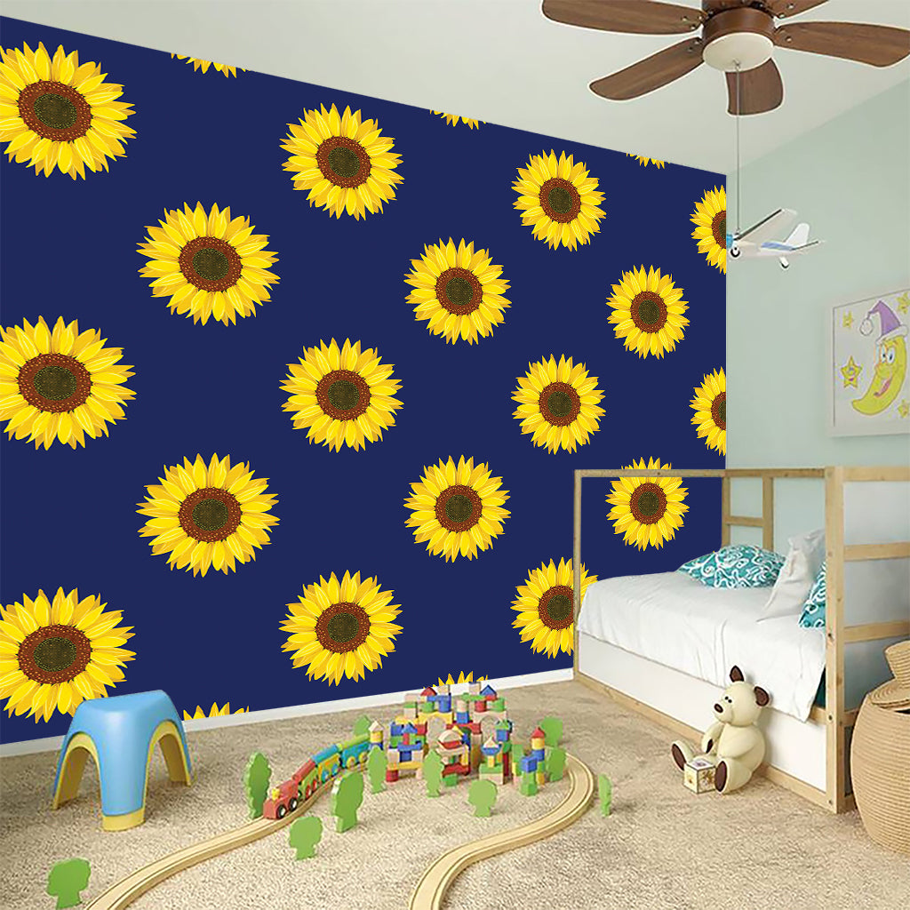 Navy Sunflower Pattern Print Wall Sticker