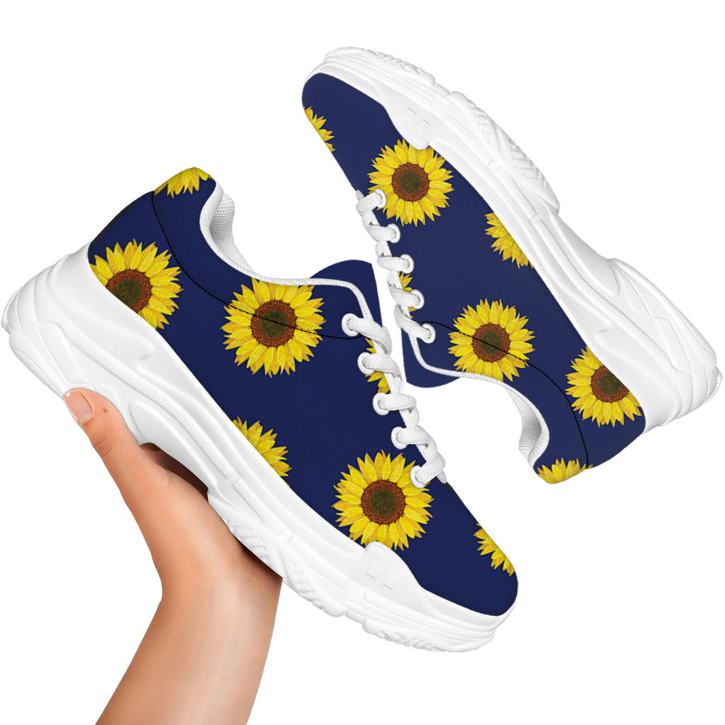 Navy Sunflower Pattern Print White Chunky Shoes