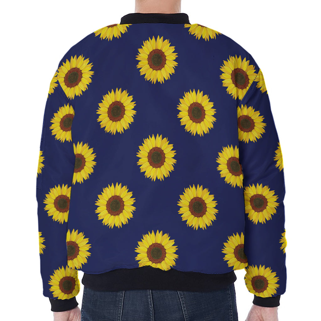 Navy Sunflower Pattern Print Zip Sleeve Bomber Jacket