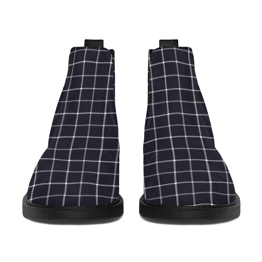 Navy Tattersall Pattern Print Flat Ankle Boots