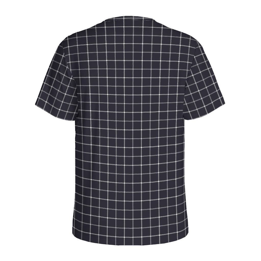 Navy Tattersall Pattern Print Men's Sports T-Shirt