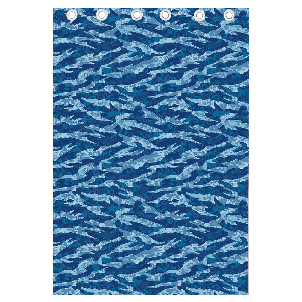 Navy Tiger Stripe Camo Pattern Print Curtain