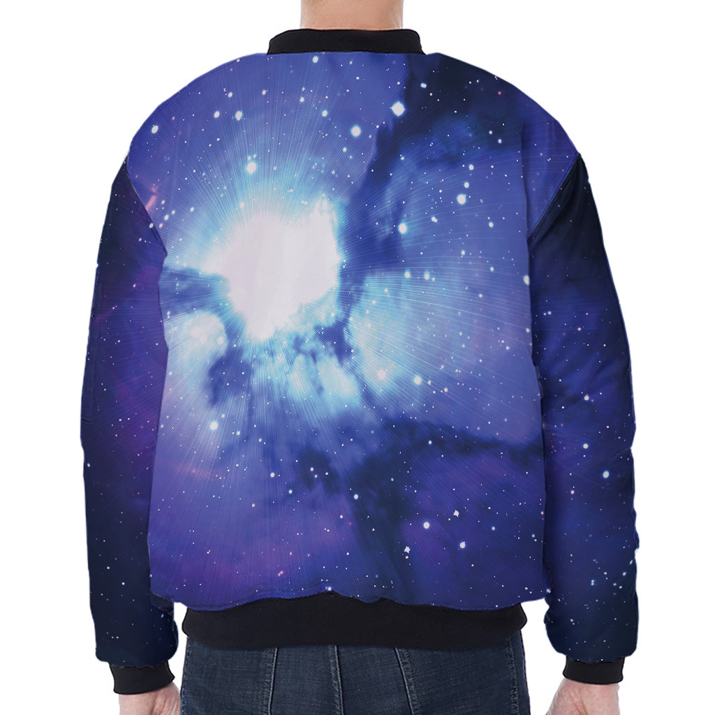Nebula Space Print Zip Sleeve Bomber Jacket