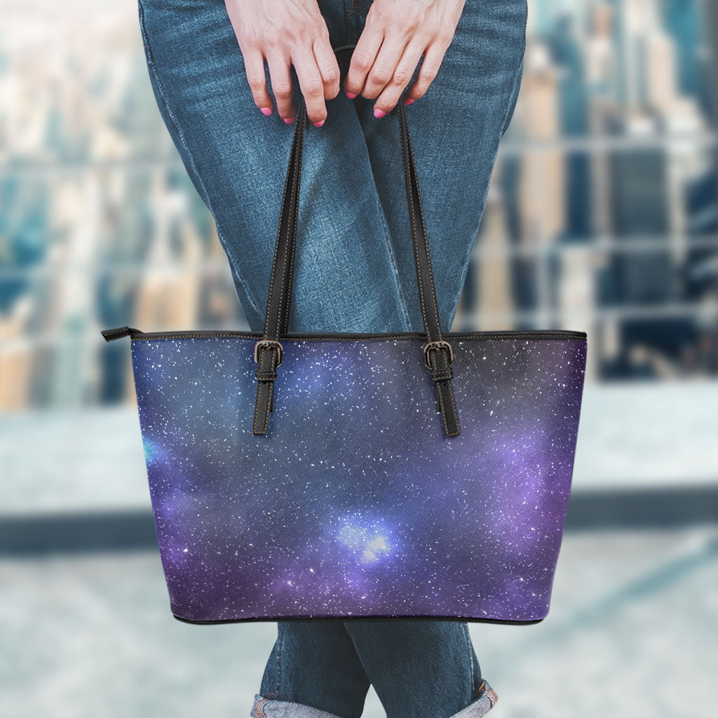 Nebula Universe Galaxy Deep Space Print Leather Tote Bag