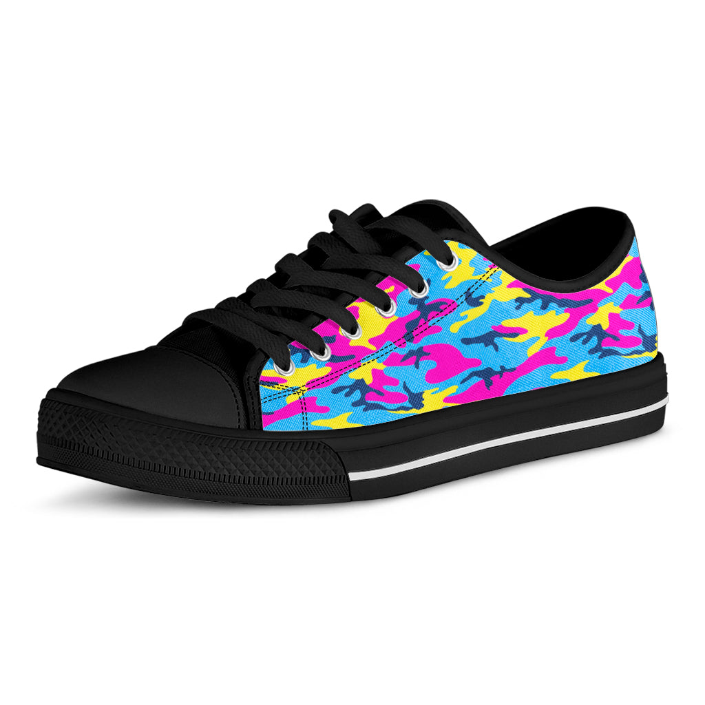 Neon Camouflage Print Black Low Top Sneakers