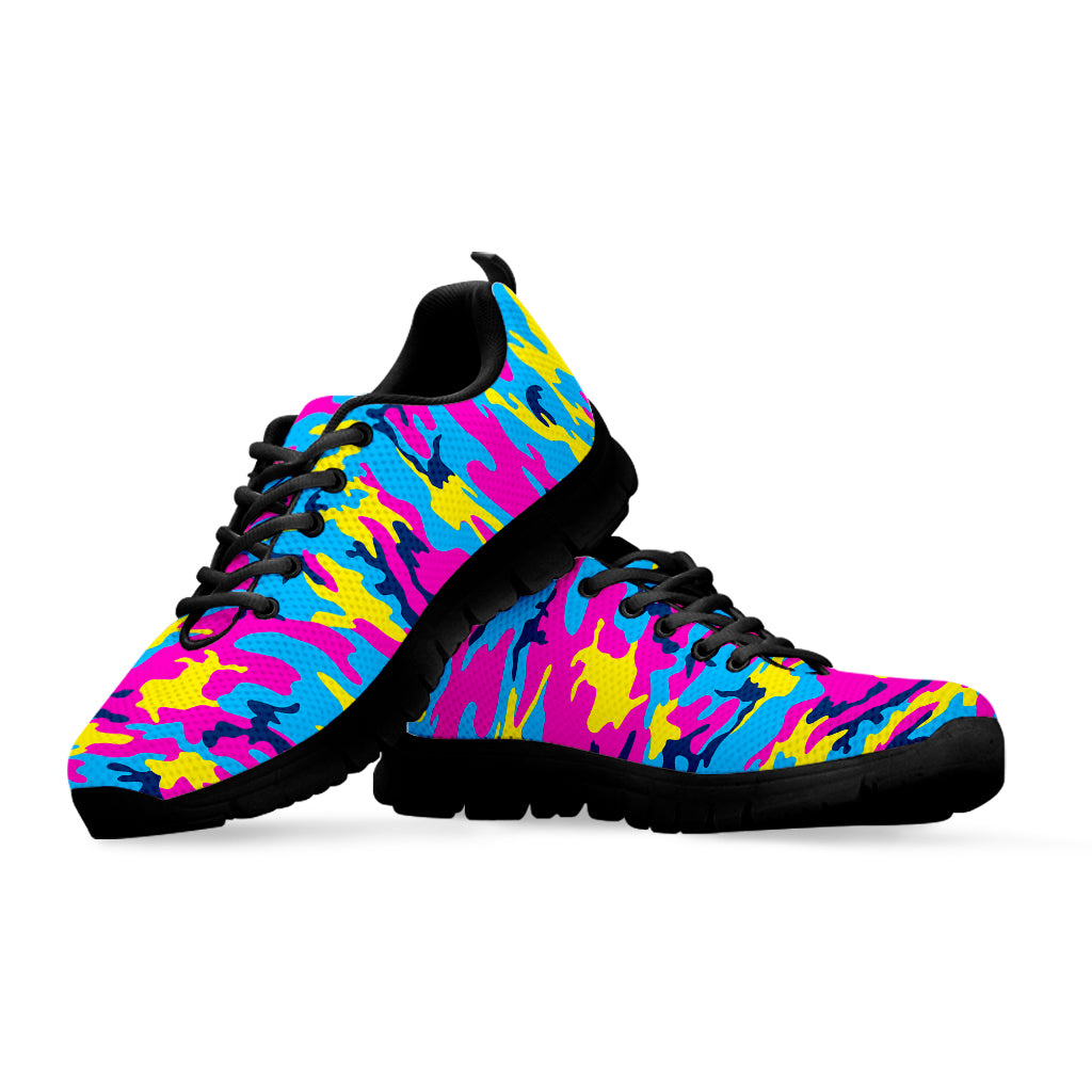 Neon Camouflage Print Black Running Shoes