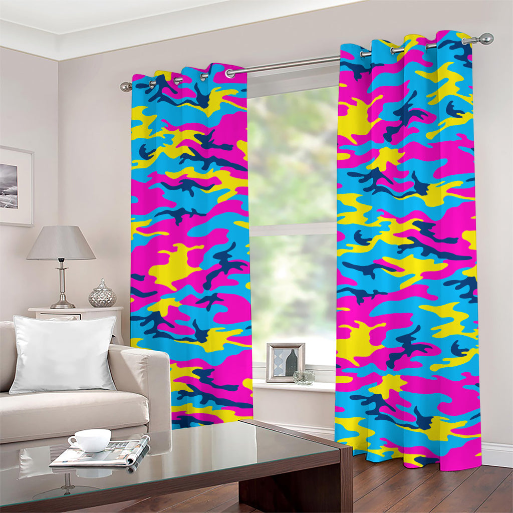 Neon Camouflage Print Grommet Curtains