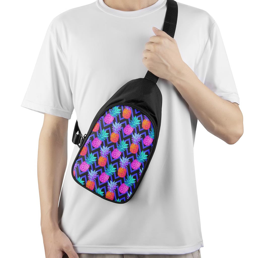 Neon EDM Zig Zag Pineapple Pattern Print Chest Bag