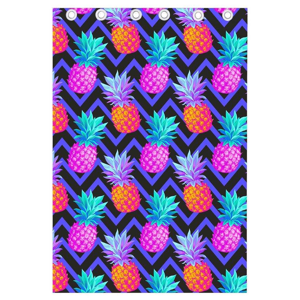Neon EDM Zig Zag Pineapple Pattern Print Curtain