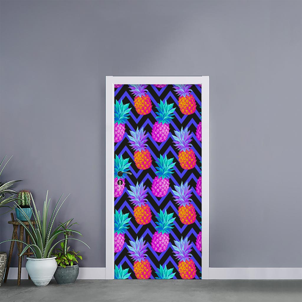 Neon EDM Zig Zag Pineapple Pattern Print Door Sticker