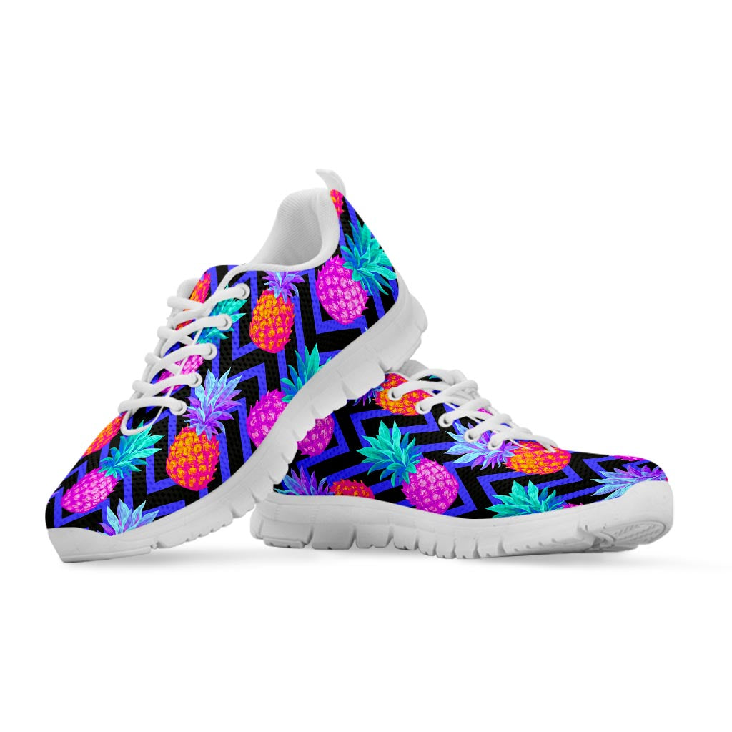 Neon EDM Zig Zag Pineapple Pattern Print White Running Shoes