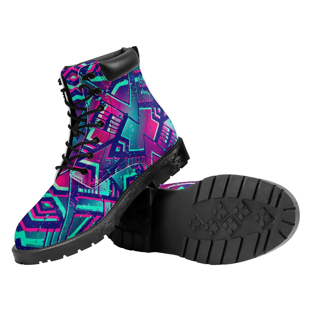 Neon Ethnic Aztec Trippy Print Work Boots