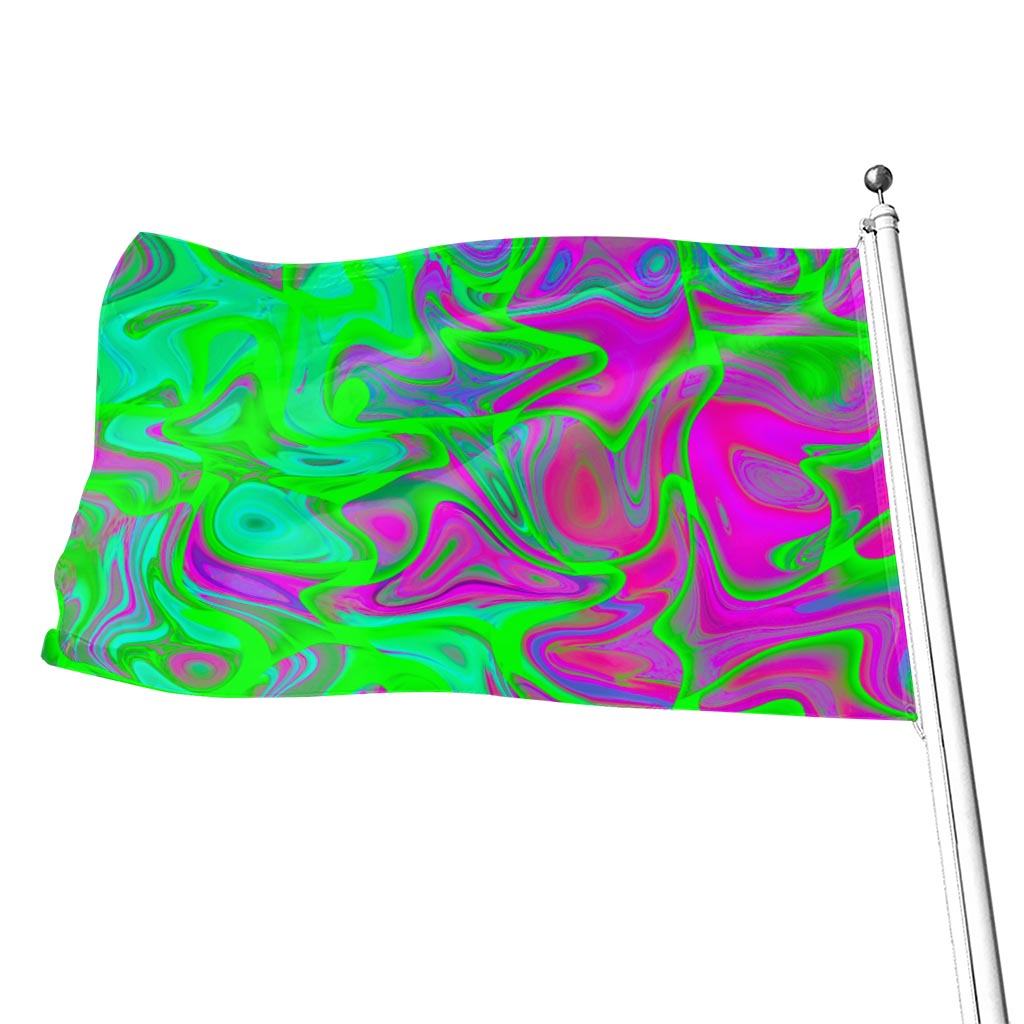 Neon Green Pink Psychedelic Trippy Print Flag