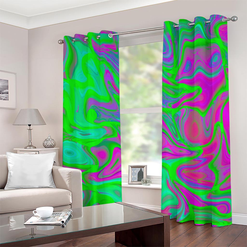 Neon Green Pink Psychedelic Trippy Print Grommet Curtains
