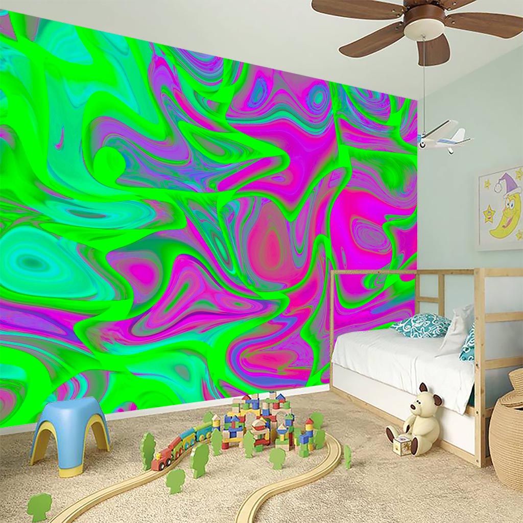 Neon Green Pink Psychedelic Trippy Print Wall Sticker