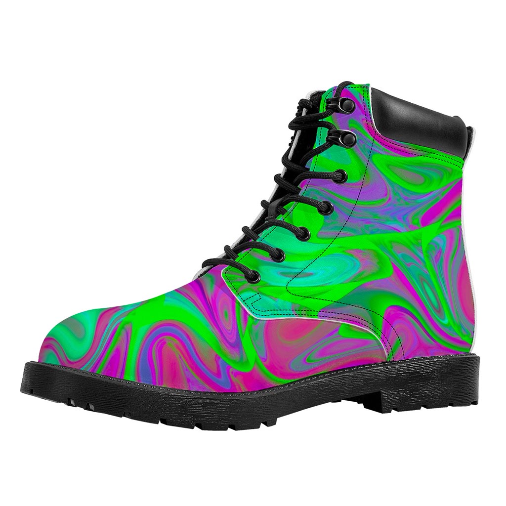 Neon Green Pink Psychedelic Trippy Print Work Boots