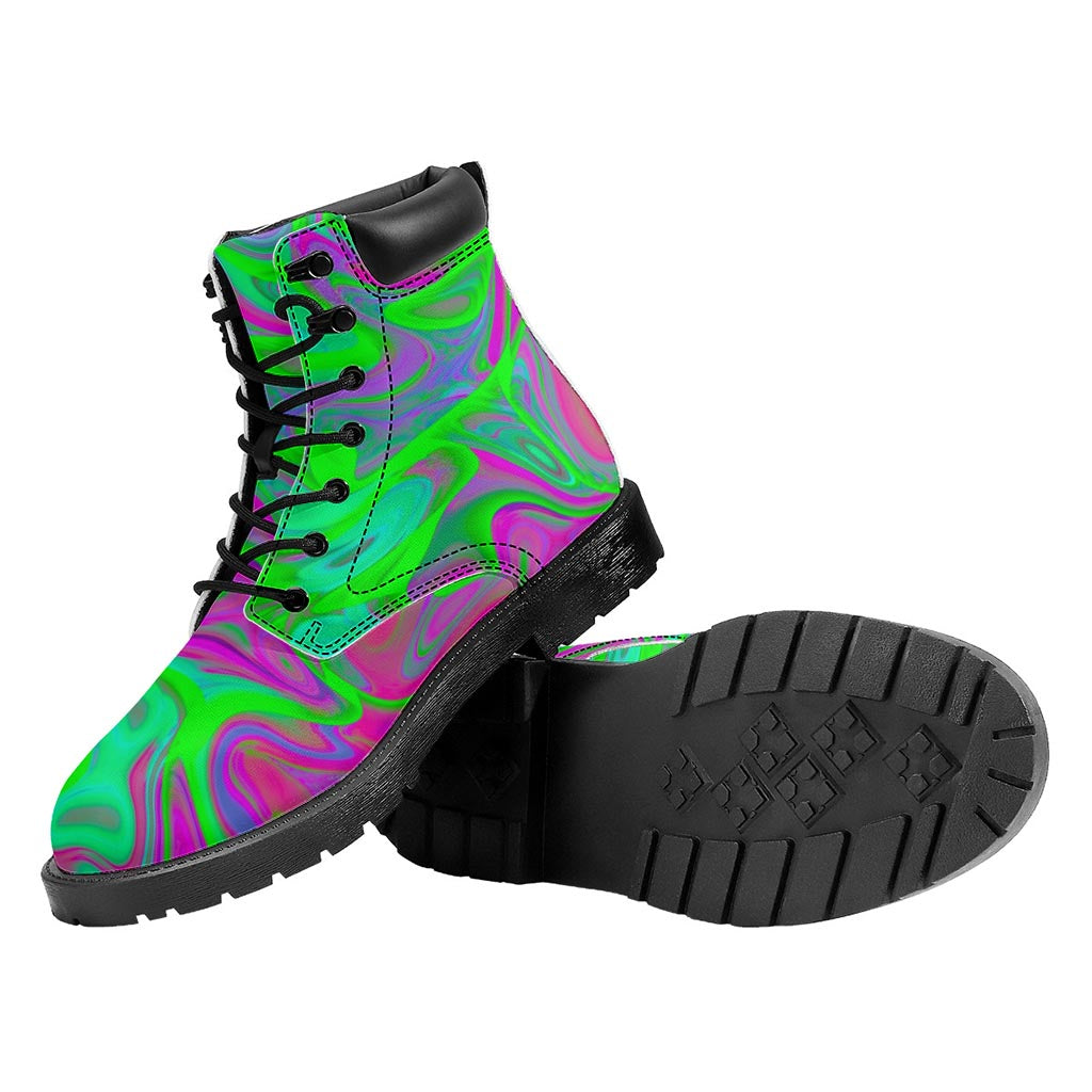 Neon Green Pink Psychedelic Trippy Print Work Boots