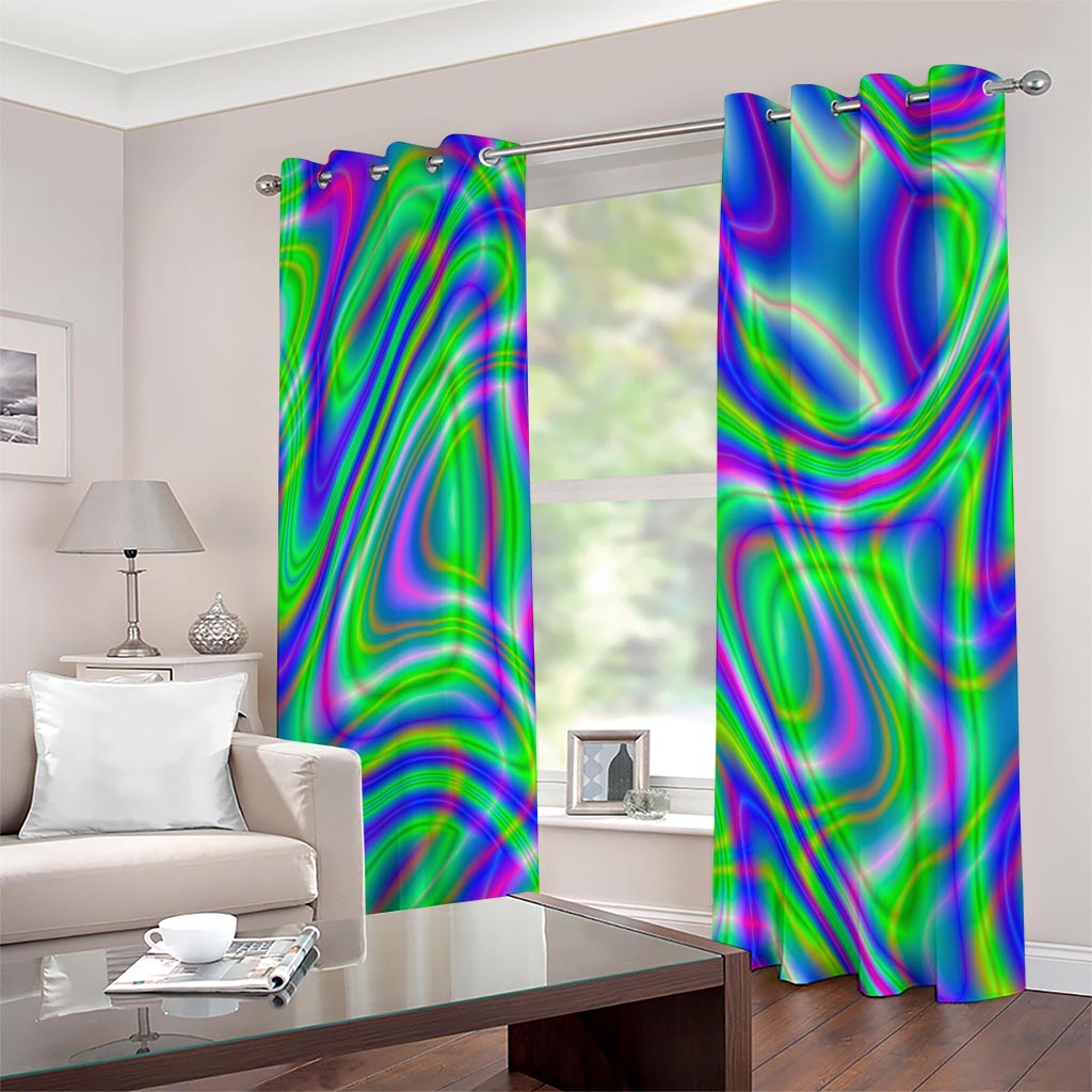 Neon Green Psychedelic Trippy Print Extra Wide Grommet Curtains