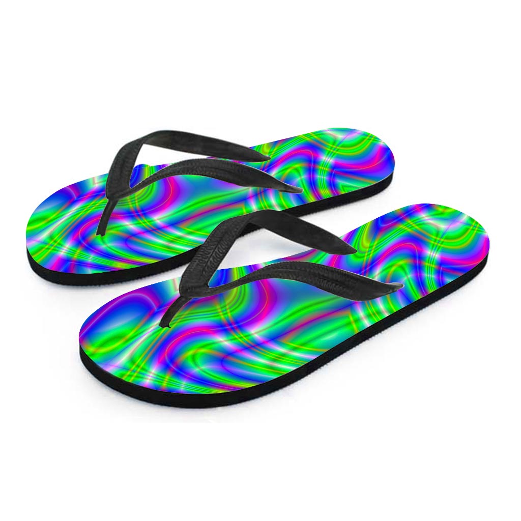 Neon Green Psychedelic Trippy Print Flip Flops