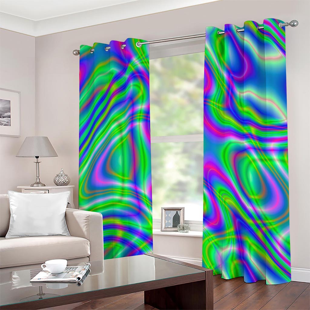 Neon Green Psychedelic Trippy Print Grommet Curtains