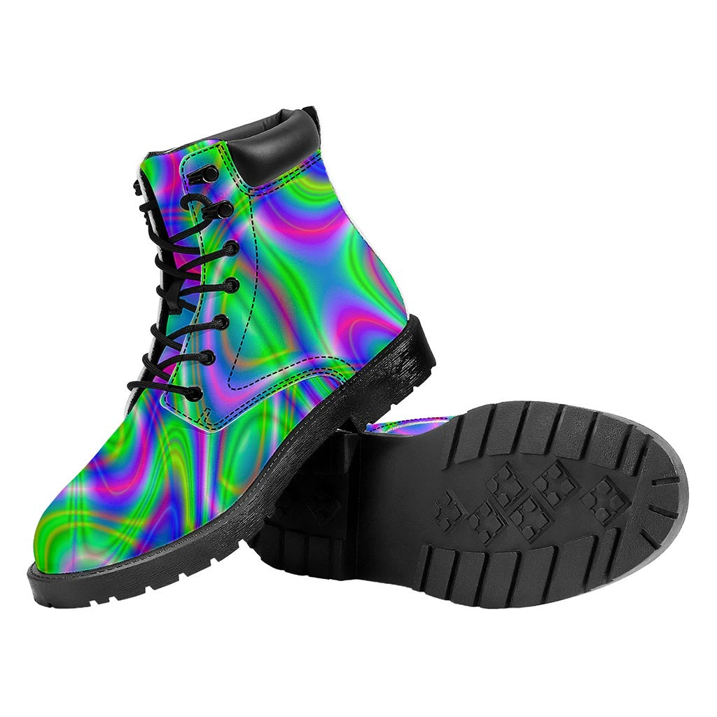 Neon Green Psychedelic Trippy Print Work Boots