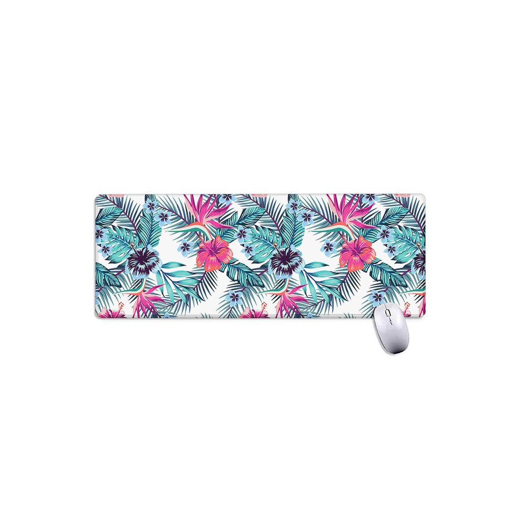 Neon Hibiscus Tropical Pattern Print Extended Mouse Pad