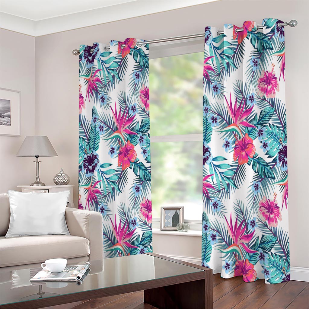 Neon Hibiscus Tropical Pattern Print Extra Wide Grommet Curtains