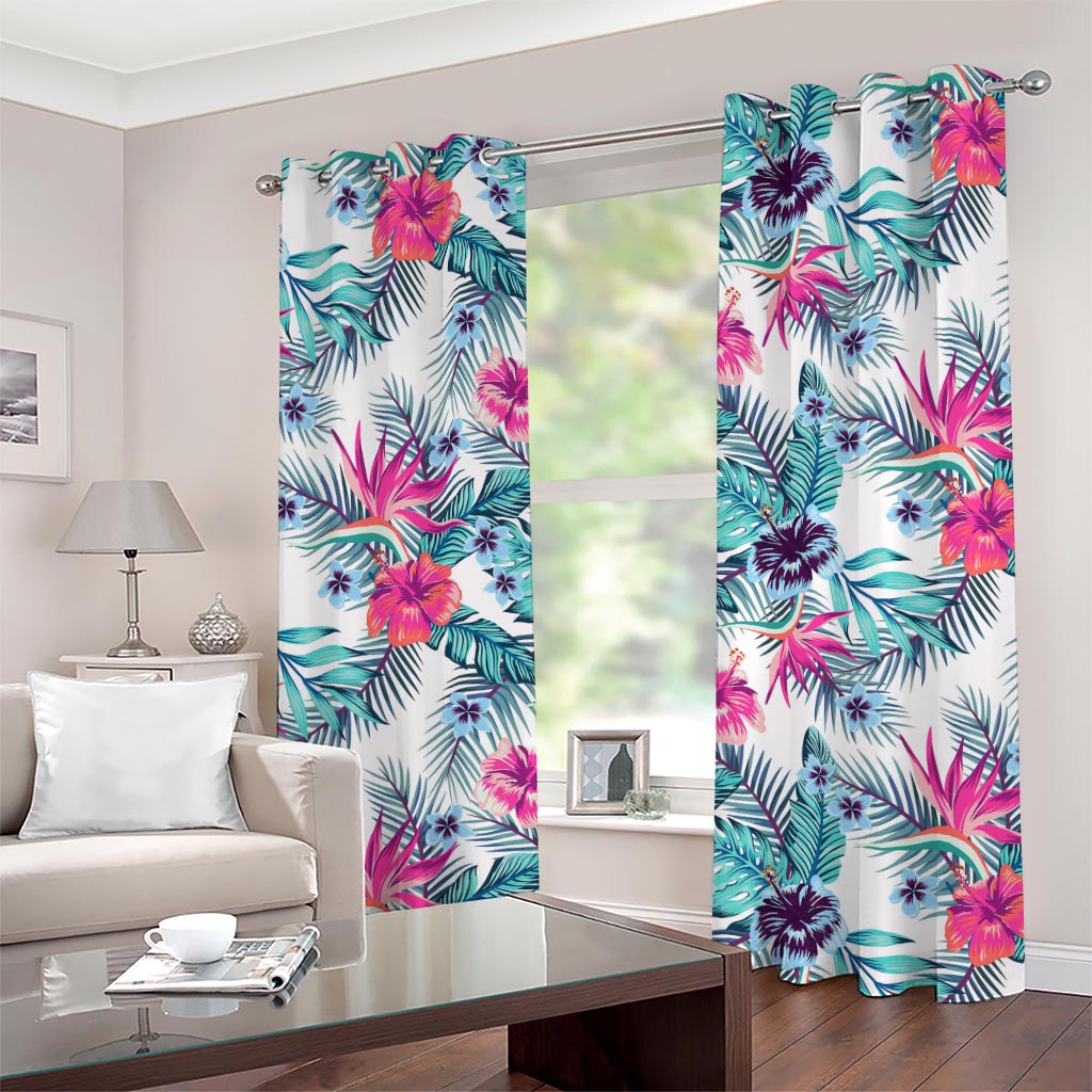 Neon Hibiscus Tropical Pattern Print Grommet Curtains