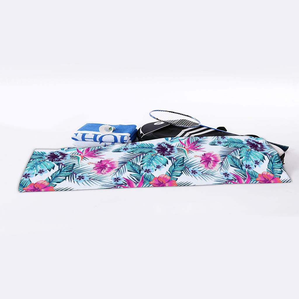 Neon Hibiscus Tropical Pattern Print Sports Towel