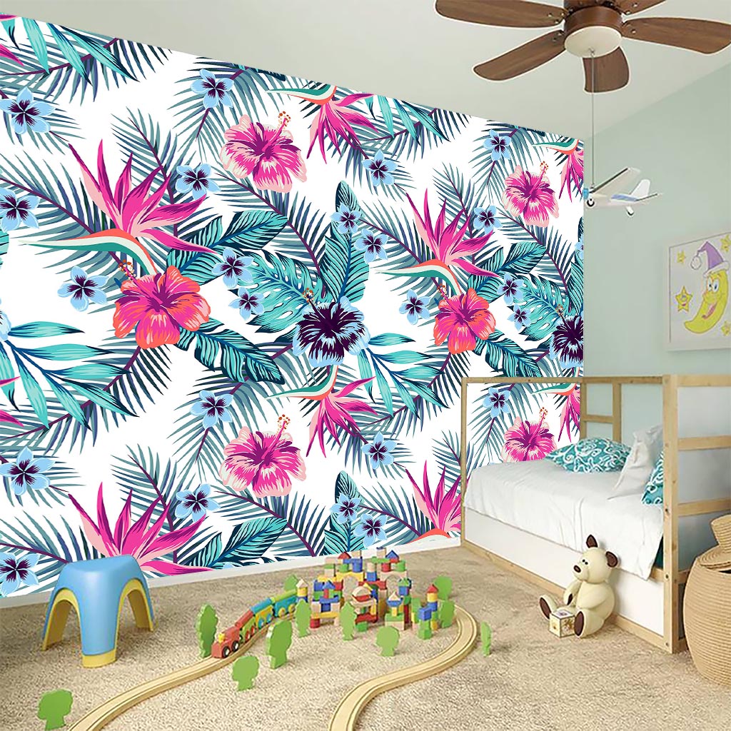 Neon Hibiscus Tropical Pattern Print Wall Sticker
