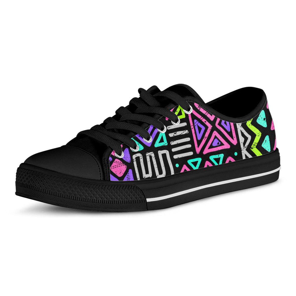 Neon Native Aztec Pattern Print Black Low Top Sneakers