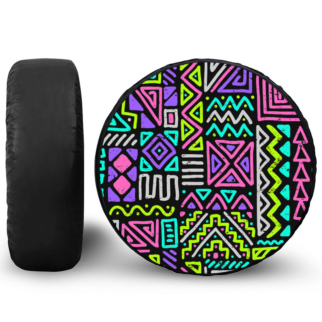 Neon Native Aztec Pattern Print Tire Cover