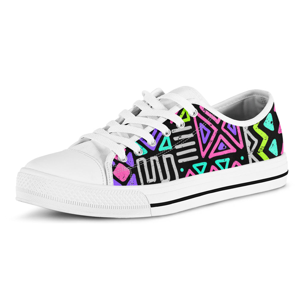 Neon Native Aztec Pattern Print White Low Top Sneakers