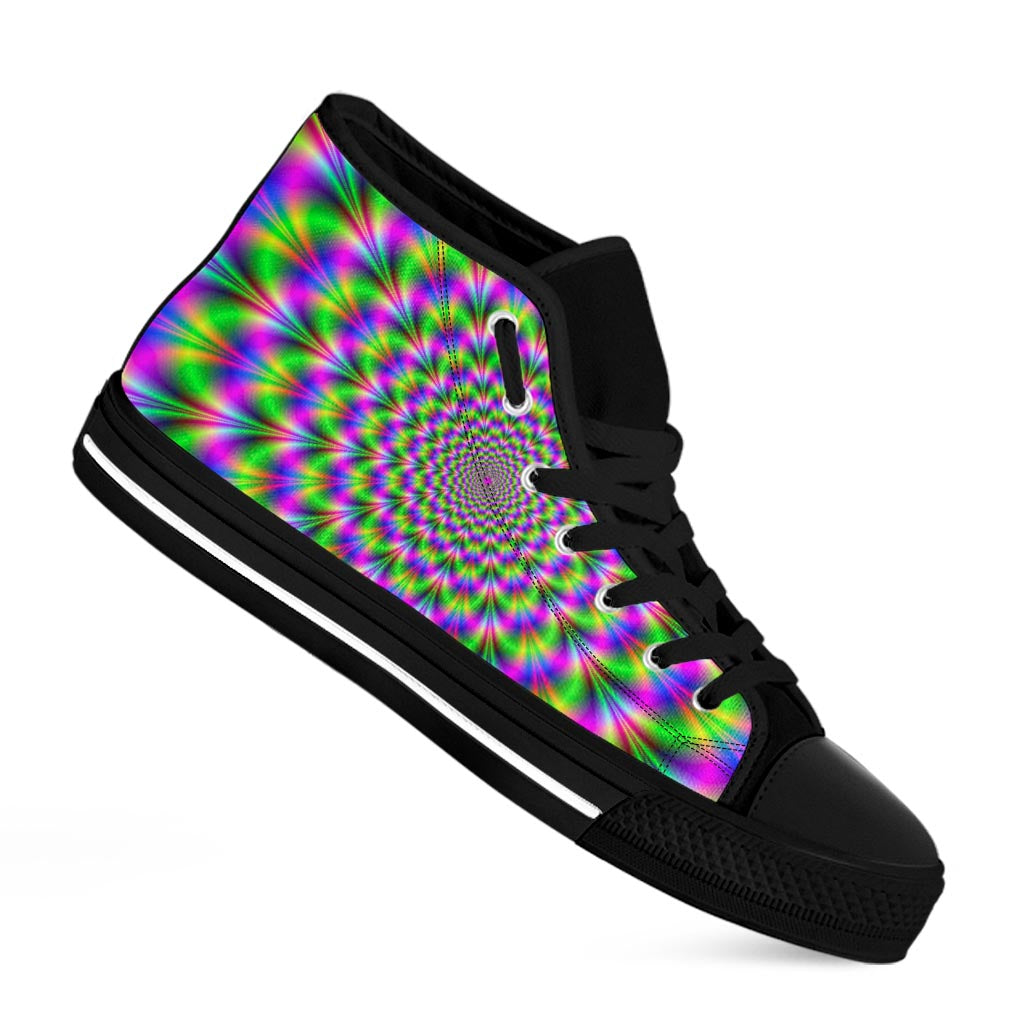 Neon Psychedelic Optical Illusion Black High Top Sneakers