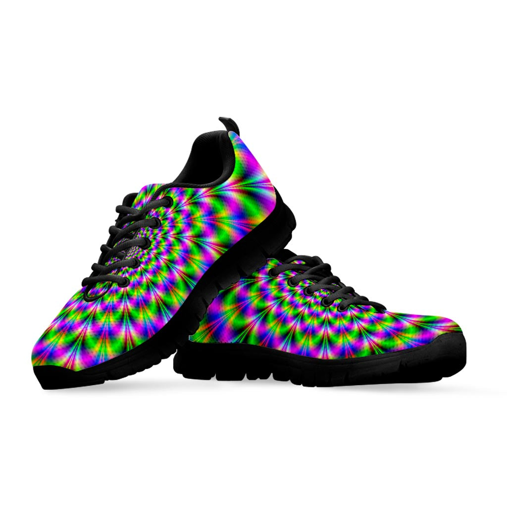 Neon Psychedelic Optical Illusion Black Running Shoes