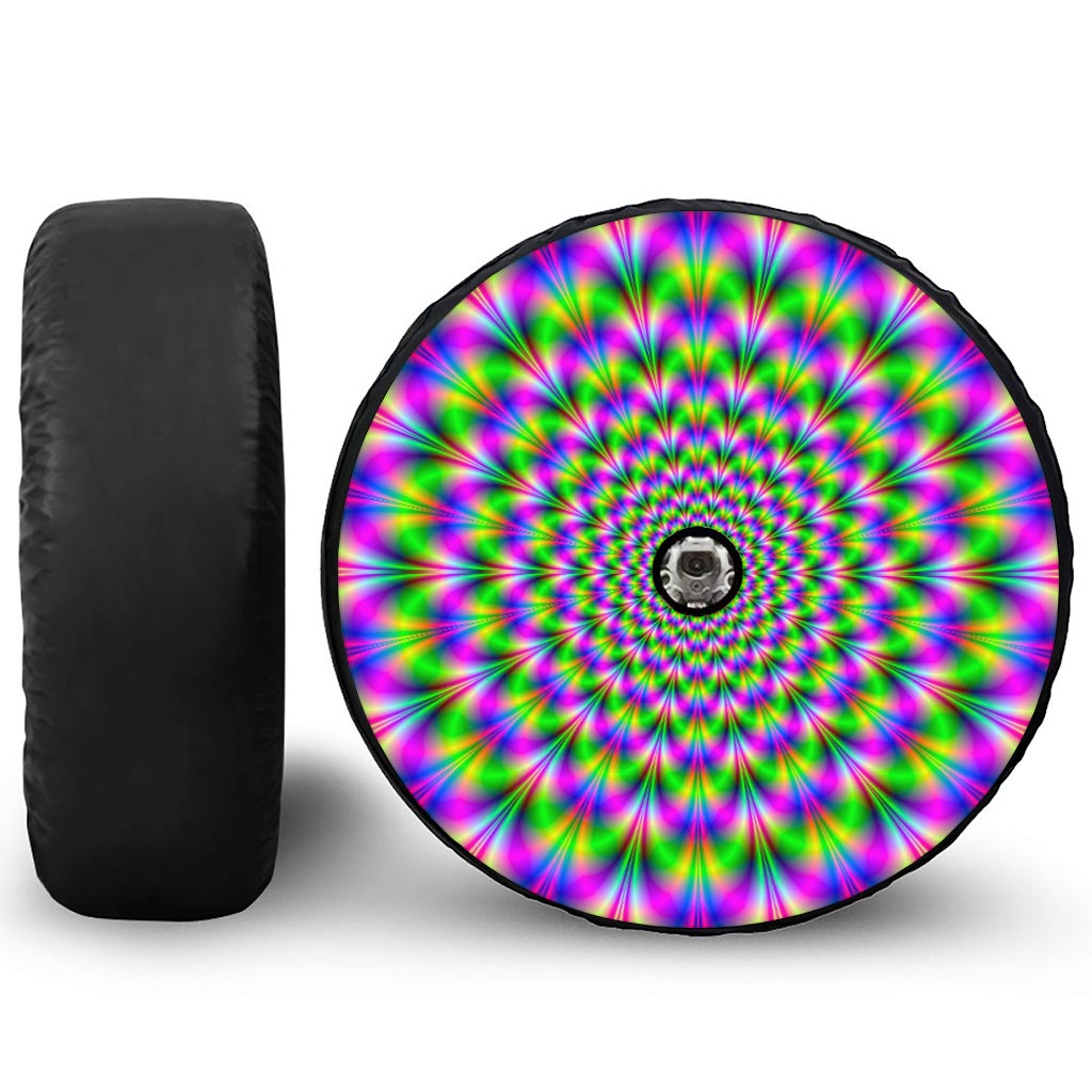 Neon Psychedelic Optical Illusion Tire Cover With Camera Hole