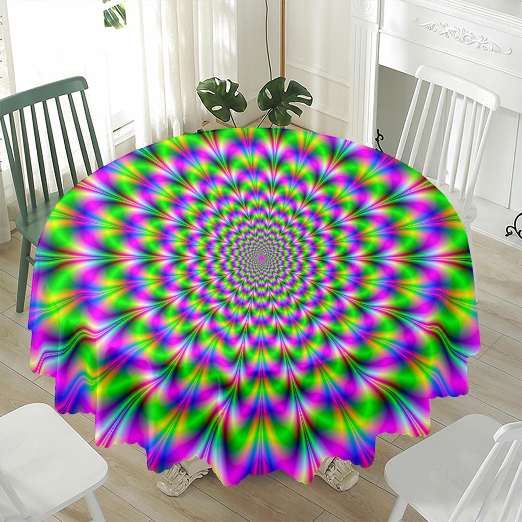 Neon Psychedelic Optical Illusion Waterproof Round Tablecloth