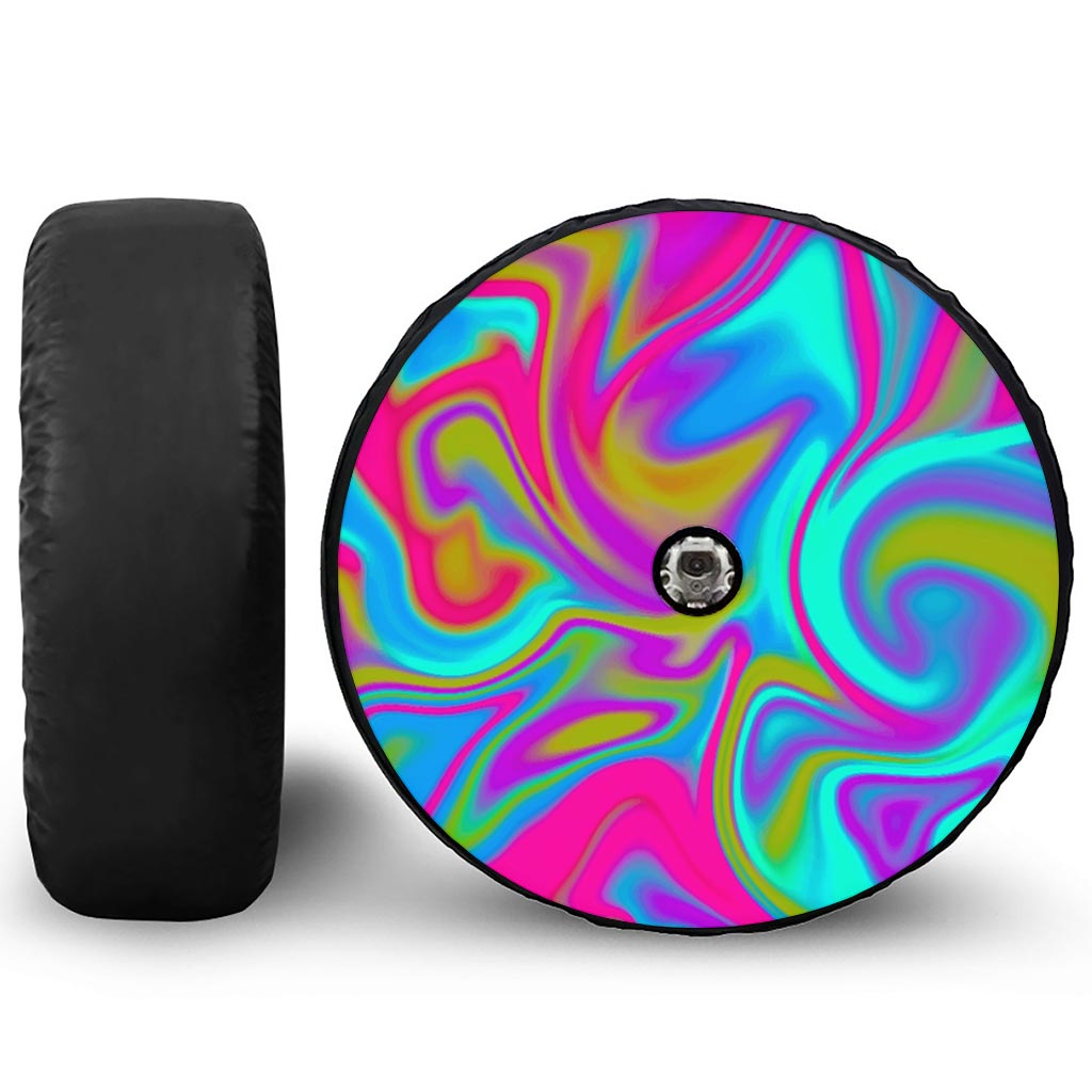 Neon Psychedelic Trippy Print Tire Cover With Camera Hole