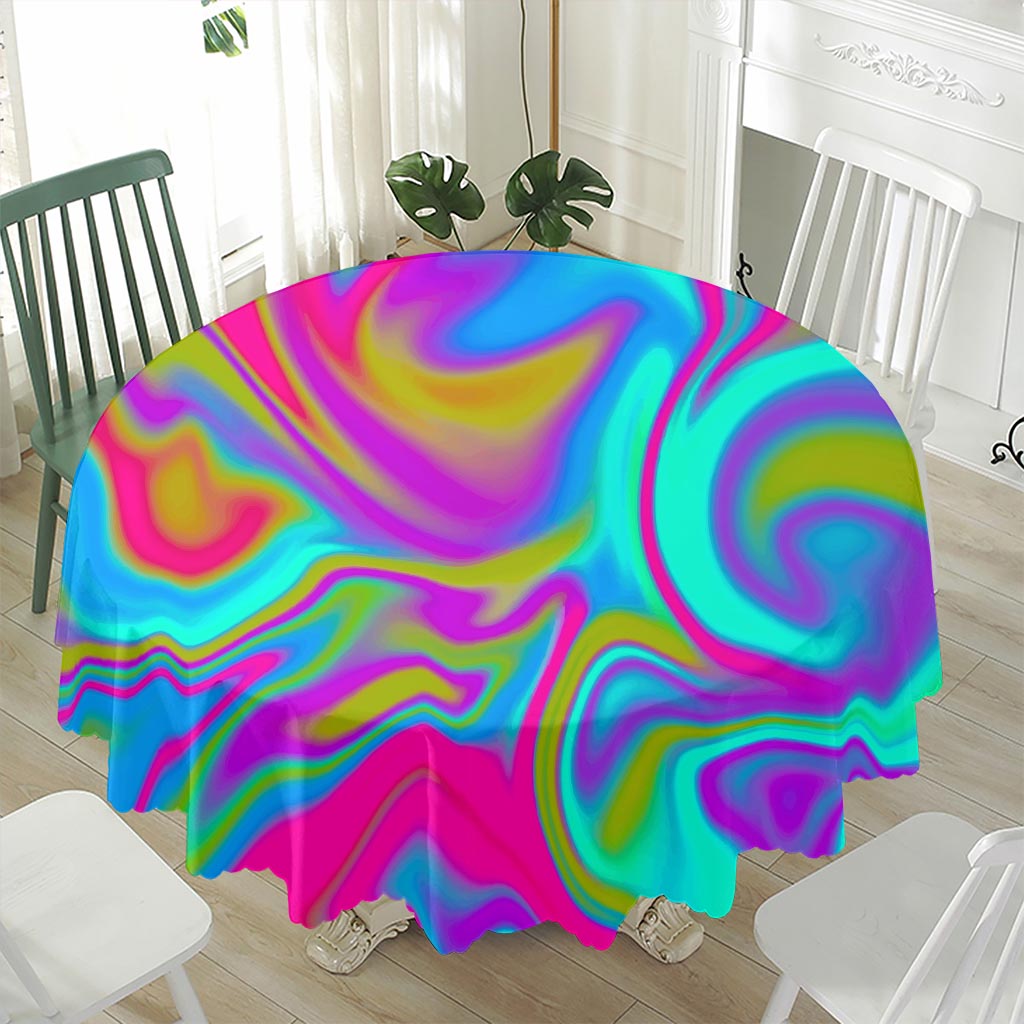 Neon Psychedelic Trippy Print Waterproof Round Tablecloth