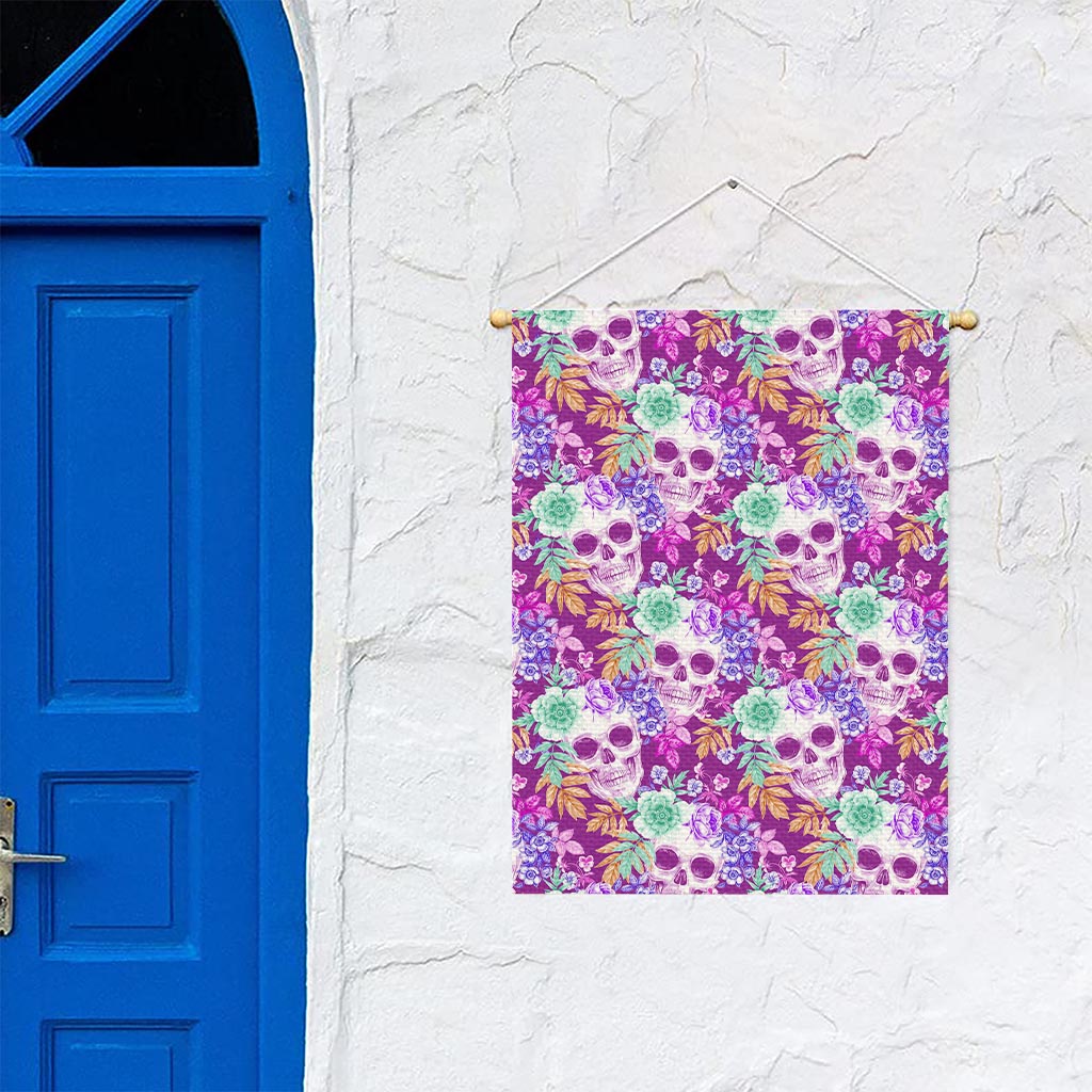 Neon Skull Floral Pattern Print Garden Flag