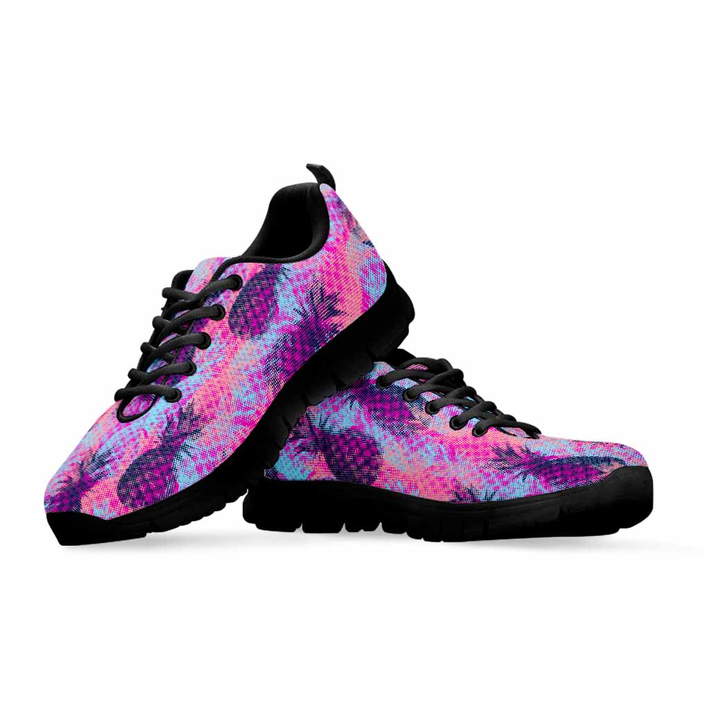 Neon Trippy Pineapple Pattern Print Black Running Shoes